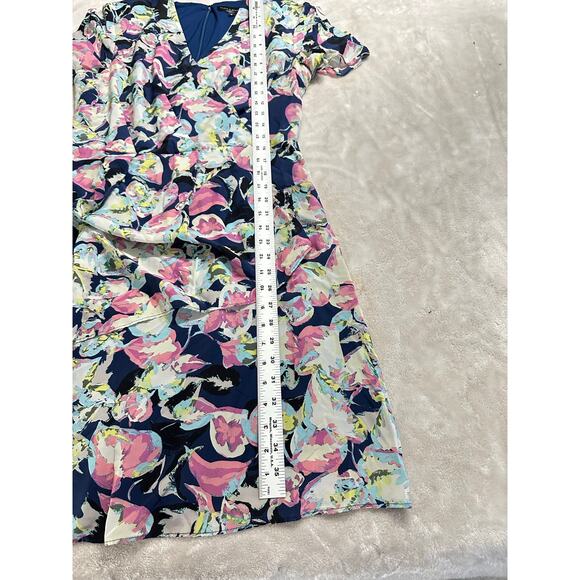 Slate & Willow Mini Dress Women's 8 Blue Silk Mixed Floral Printed Faux Wrap RTR - Picture 11 of 13